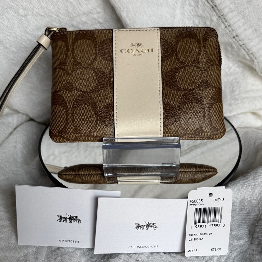 Coach Signature Brown and Cream Wristlet NWT!